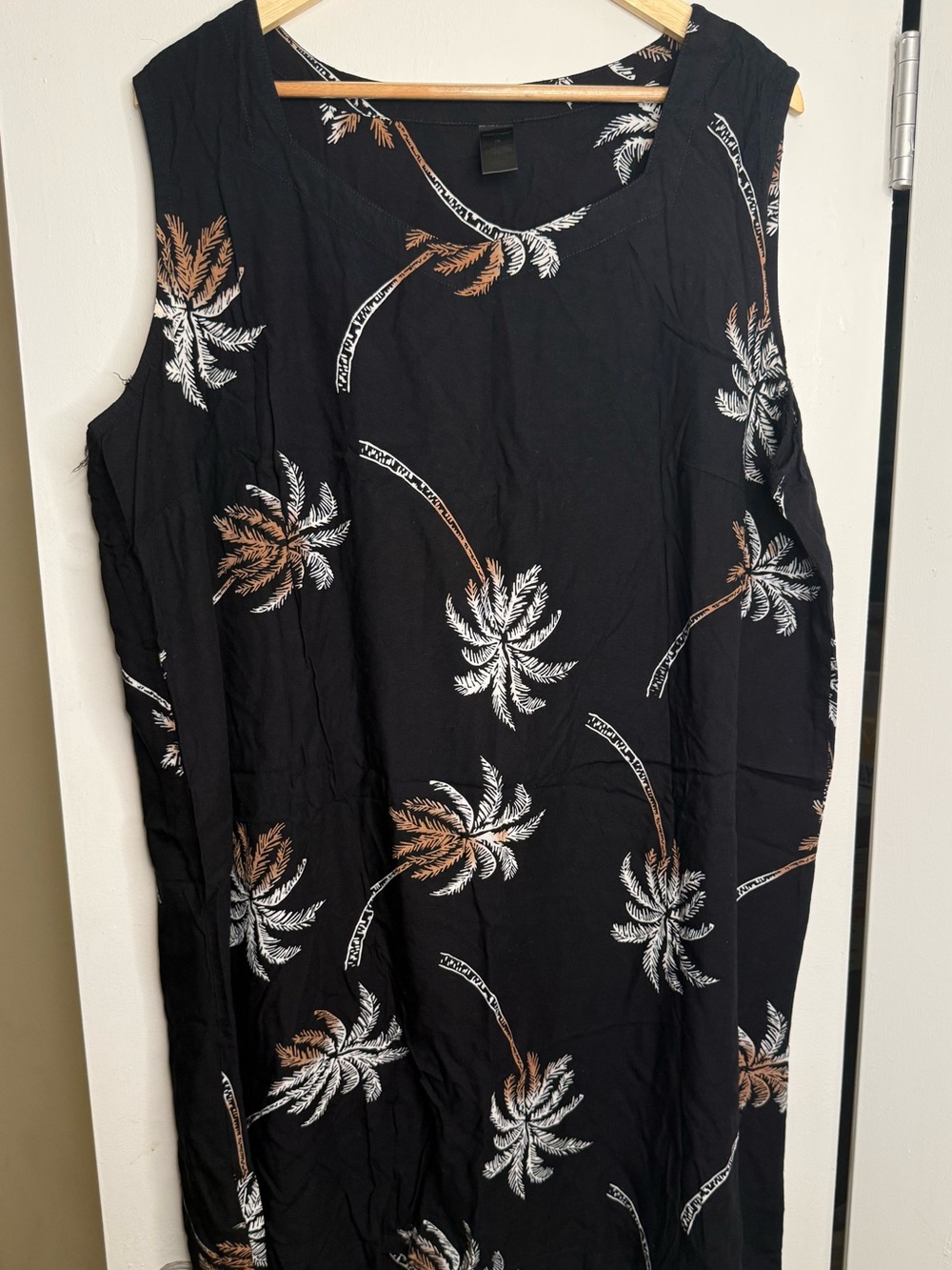 Apostrophe Palm Tree Print Sleeveless Dress 2X Tropical Black